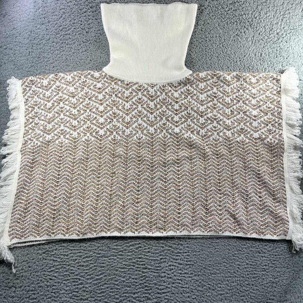 World Market Poncho Womens One Size Knit Fringe Sweater Mock Turtleneck